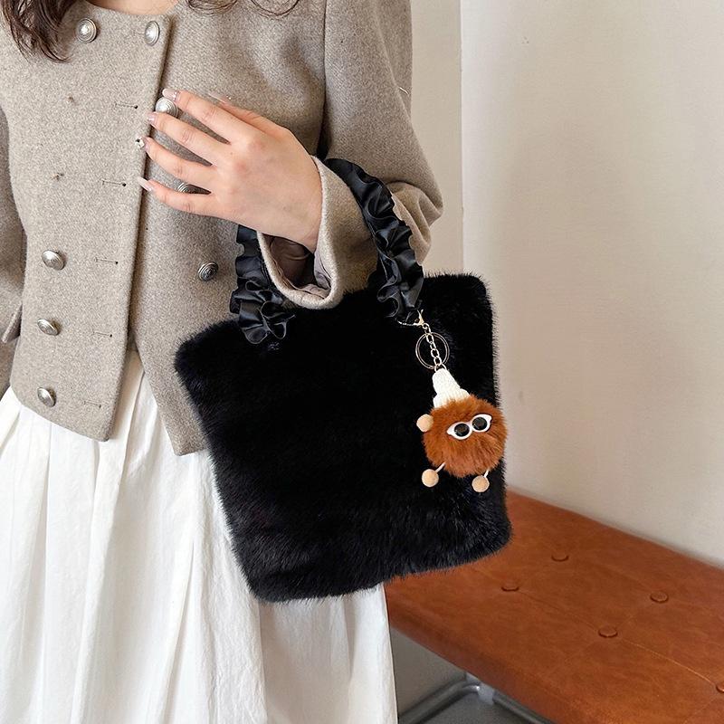 IELGY Женская пушистая сумка-ведро, пушистая ручная сумка через плечо