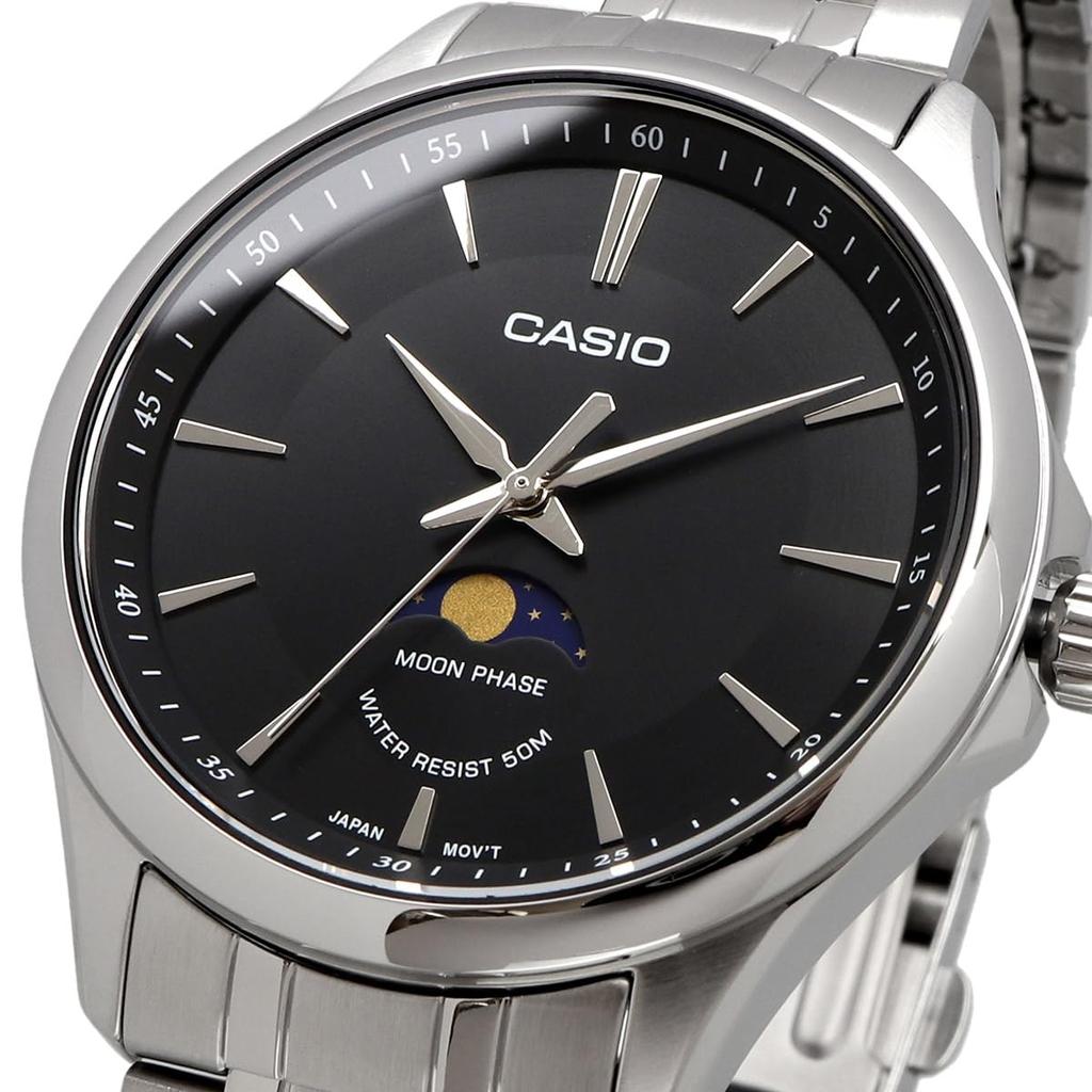 Casio Standard Moon Phase Analog Watch Round Face Metal Band Black Overseas Model [Casio] Men's MTP-M100D-1AV [Item]