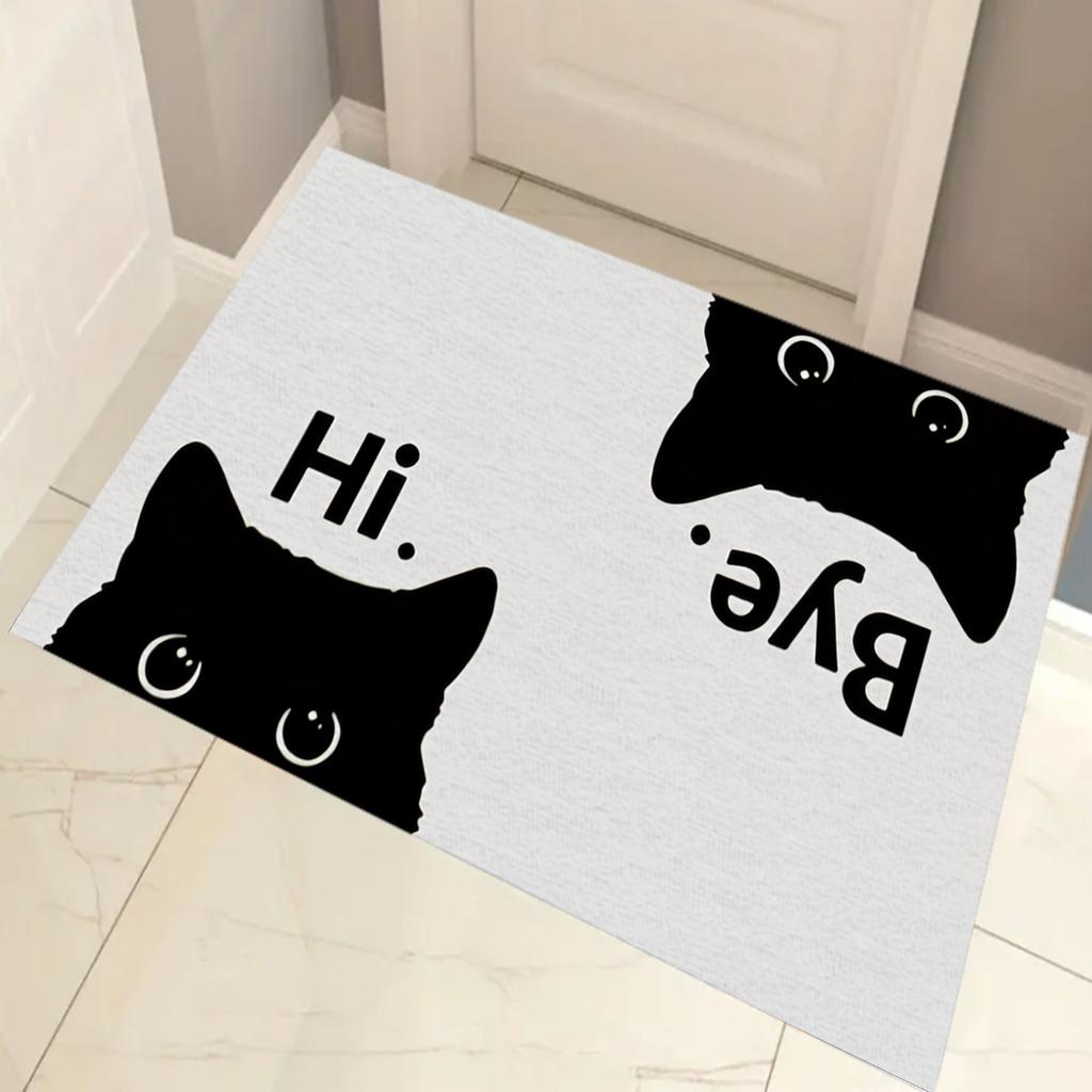 1pc Whisker Wonders Cat Design Door Mat, Polyester Entrance Rug with Anti-Slip Backing, Hand Washable, for Kitchen, Bedroom, Bat