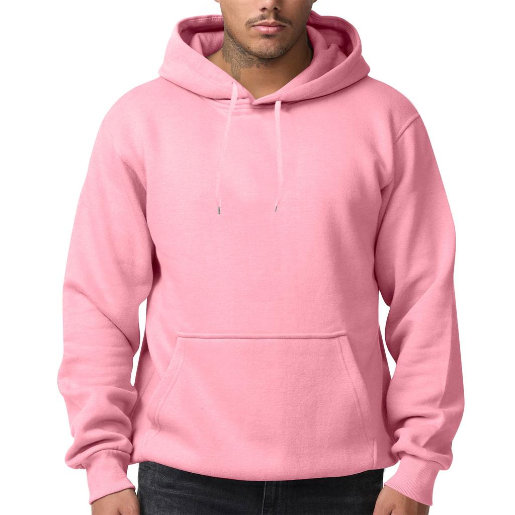 Men's Solid Color Fleece Hoodie Long Sleeve Pocket Loose Hoodie Top