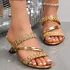 Luxury Gold Crystal High Heels Women Sandals Slip On Plus Size Dress Shoes Summer Woman Kitten Heel Gladiator Sandalias Mujer