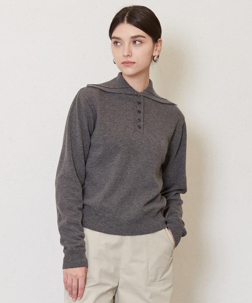 JUN BY JUN K 5-Button Placket Knit Top_Gray