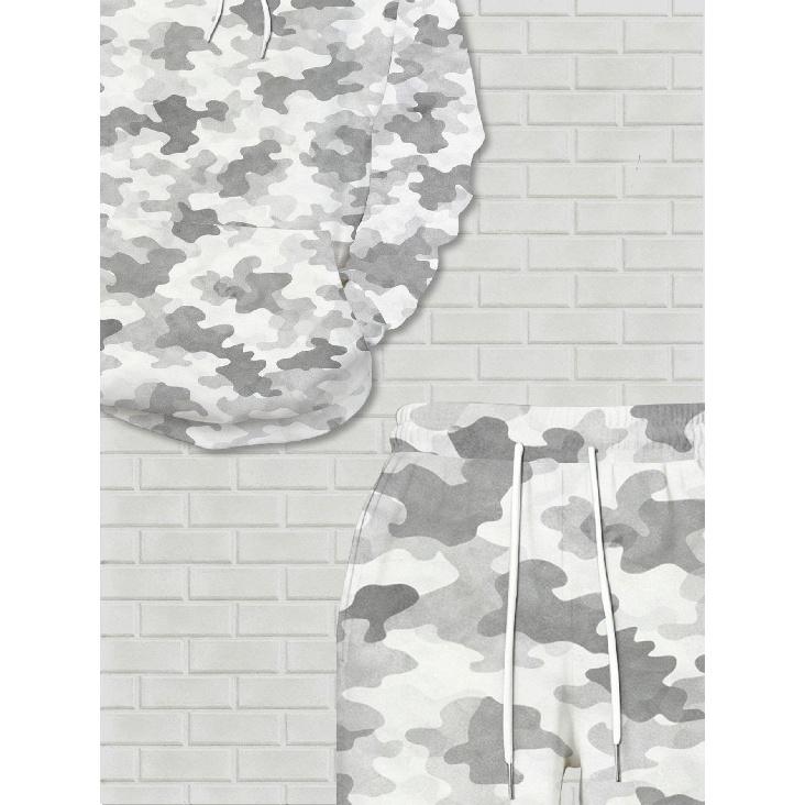 Fashion Casual Autumn Winter Men'S Set Camouflage 3D Print Long Sleeve Hooded Sweatshirt And Pants Two Piece Set Military Streetwear Style Suitable