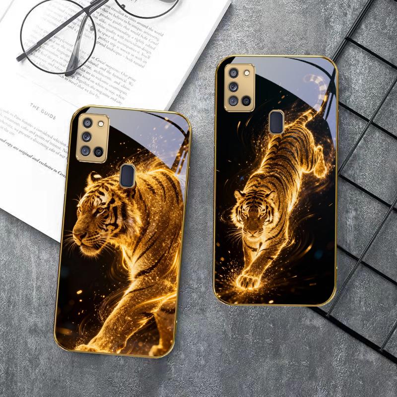 Тигр силы Для Samsung A 31 32 A33 A34 35 14 A15 13 A16 25 26 50 52 53 54 55 56 70 71 72 73 Золотой стеклянный чехол для телефона