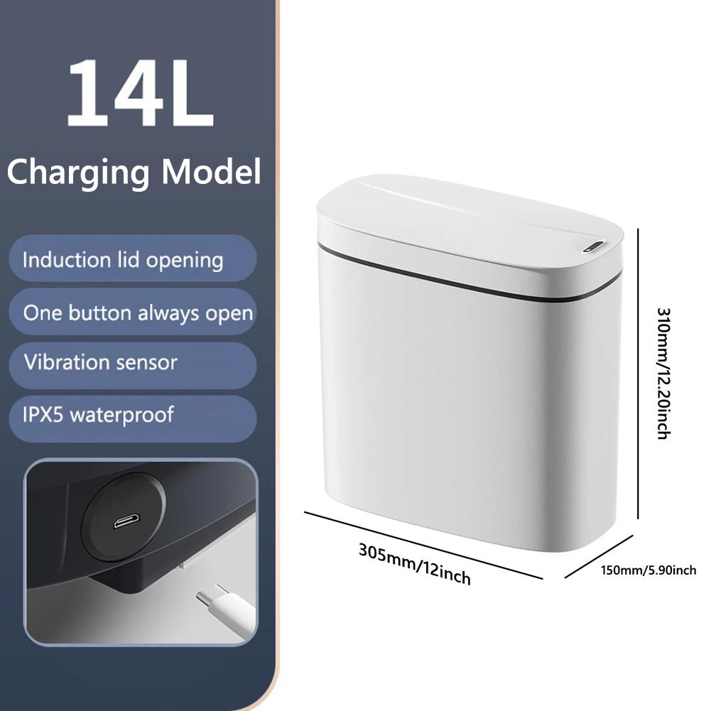 Smart Trash Can Automatic Sensor Garbage Can 14L For Bathroom Kitchen Toilet Garbage Waterproof Trash Bin Garbage Tin Smart Home