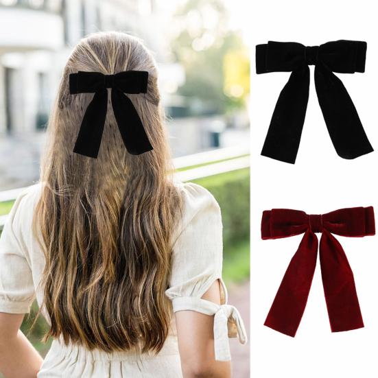 Бархатная заколка для волос с бантом, милая, элегантная, однотонная, для женщин, для девочек-подростков, черный, красный, с бантом, зажим с уткой, заколка, аксессуары для волос, подарок на день рождения