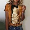 Women's Fashion T-shirt Funny Cat3d Printing Top Women's T-shirt Casual Wear Women's Summer T-shirt