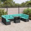 Garden Sofa Set with Cushions 11 pcs Black and Blue Poly Rattan