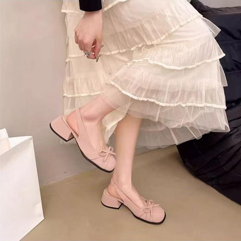 Модные Универсальные Удобные Темпераментные Сандалии на Толстом Каблуке Весна и Лето Новые Сандалии Баотоу с Французским Бантом Женские