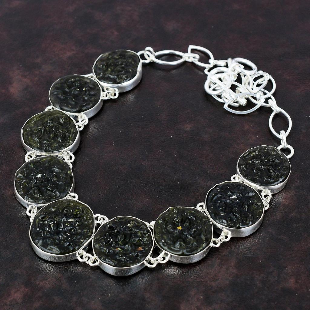 Молдавитовое ожерелье Ожерелье из стерлингового серебра 925 пробы Ожерелье из драгоценных камней Ожерелье с регулируемой цепочкой Ювелирный подарок ручной работы для ее чудесного ожерелья