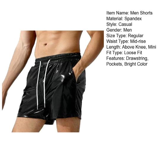 Men Shorts Elastic Drawstring Waist Casual Shorts with Pockets Solid Color Bright Color Loose Fit Shorts