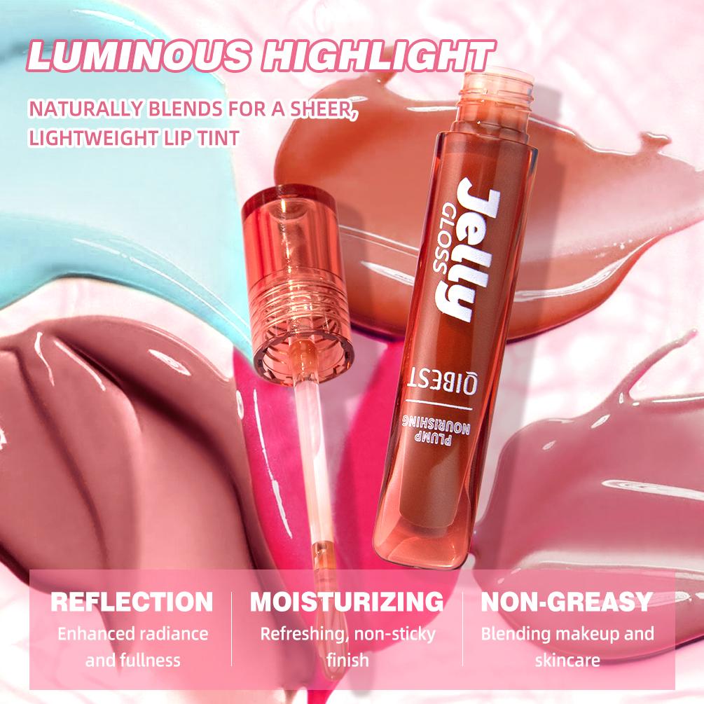 QIBEST Mirror Pearl Jelly Lipgloss Moisturizing Lasting Lipstick Hydrating Lightweight Lip Glaze Watery Crystal Lip Tint Makeup