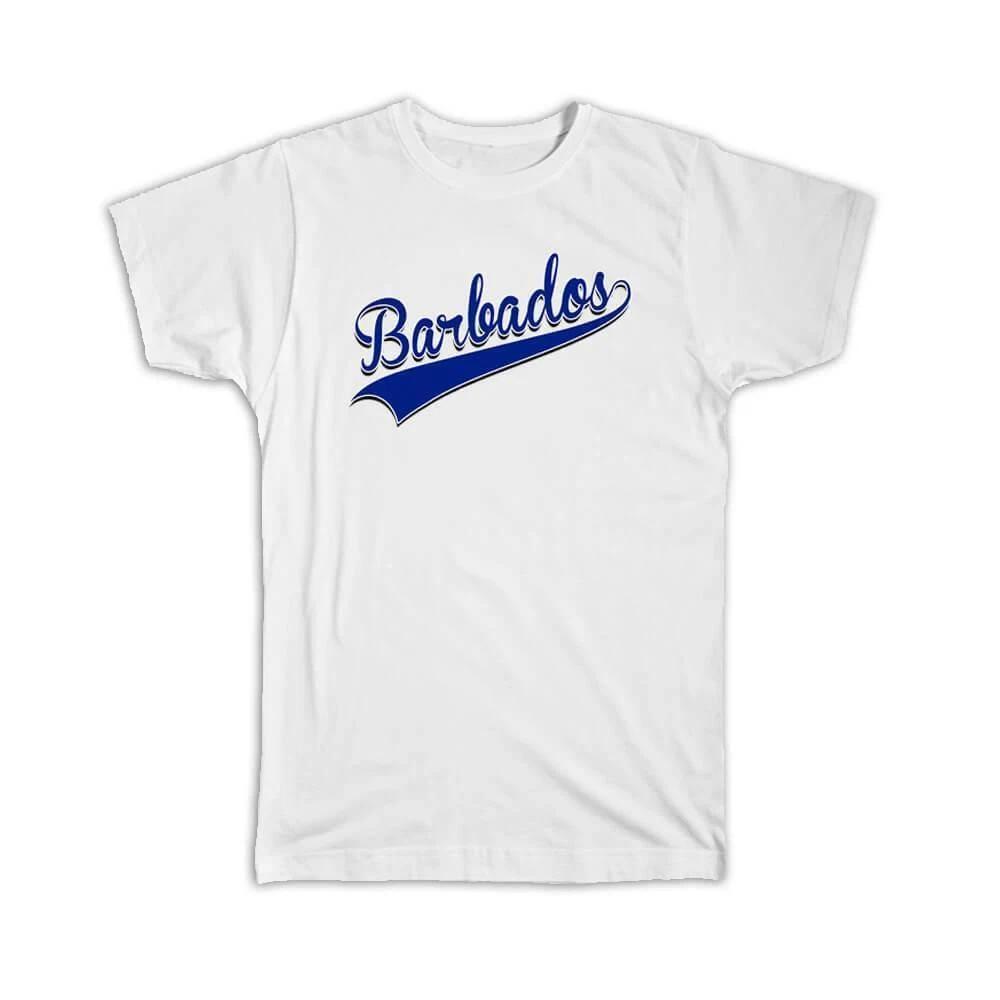 Gift T-Shirt : Barbados Flag College Script Calligraphy Country Barbadian Expat