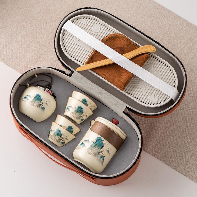 Печь ручной работы, дорожный набор для кунг-фу чая для улицы, подарочный набор в коробке, высококачественный товар Guochao, чайная чашка, деловой подарок