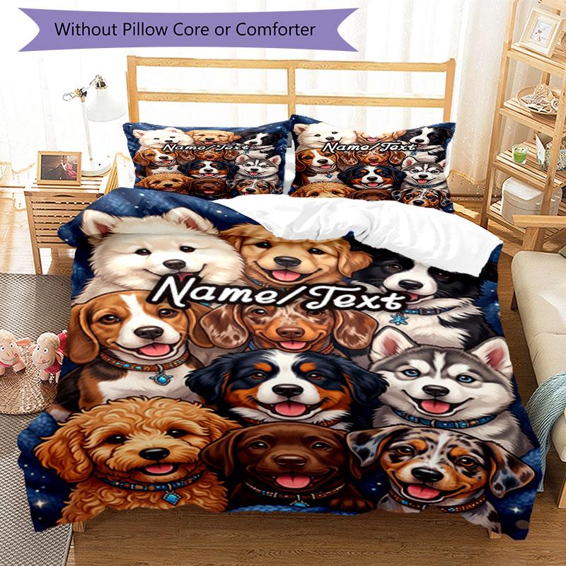 3PC Custom Name Puppy Portrait Collage Bedding Set Printed  Bedding Set Duvet Cover Closure Includes 1 Duvet Cover & 217 Pillowcases for Bedroom