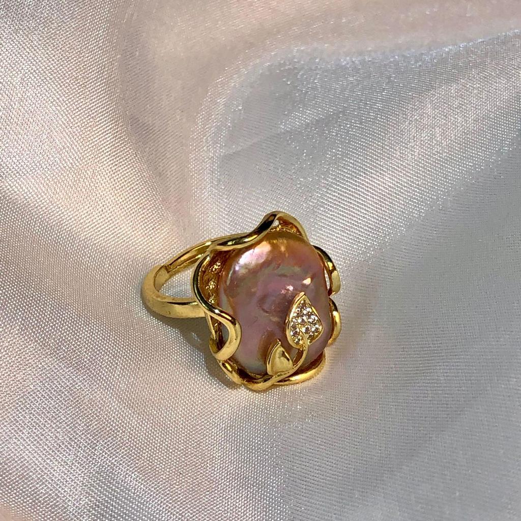 Кольцо для помолвки с барочным жемчугом - ювелирные изделия богини ретро-мод