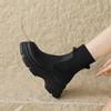 Womens Retro Stretch Knit Ankle Boots Thick Platform Mid Heel Short Fall Winter