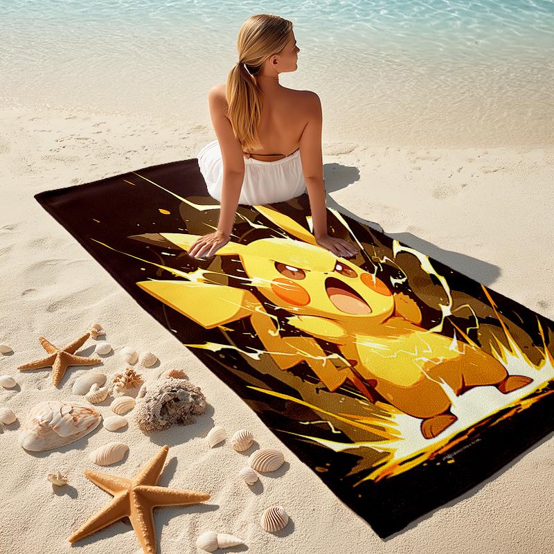 Beach Towel with Pokémon Pikachu Pattern - soft,absorbent,machine washable Lightweight&Modern,swimming,Travel Essentials