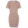 GMXIA Женская мода лето весна сплошной полосатый принт с коротким рукавом и круглым вырезом с высокой талией повседневные платья