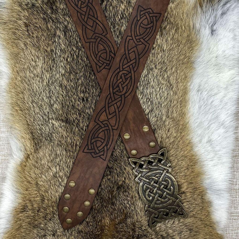 Печать Викинг Ренессанс Пряжка Ремень ПУ Кожа Средневековый Пояс Кельтский Пояс Фото Прос