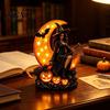 Dark Aesthetic Room Decor Halloween Witch on Crescent Moon Decorative Light, Gothic Detailed Fantasy Figurines Lamp, Resin Figurine for Home Tabletop
