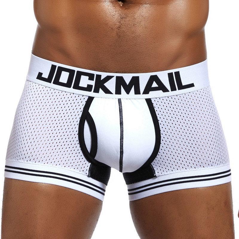 Трусы-боксеры JOCKMAIL, брендовое мужское нижнее белье, дышащие нейлоновые сетчатые трусы из мягкого хлопка с низкой талией, спортивные мужские плавки