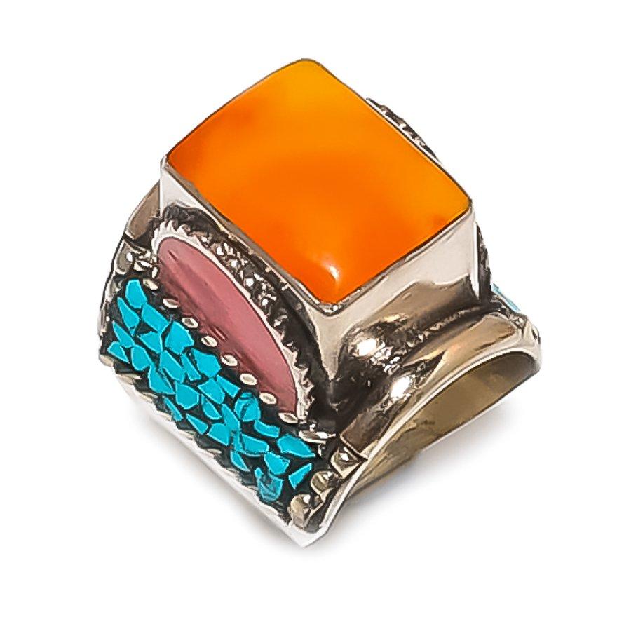 Натуральный Бирюзовый, Бирюзовое Кольцо из Серебра 925 Пробы Размер 9.5 NR-1128