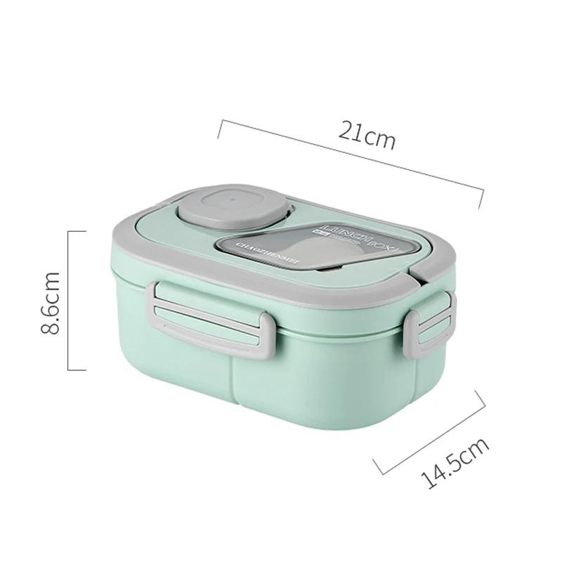 Портативный ланч-бокс с ручкой 1200 мл, двухслойный герметичный бенто-бокс для офисных работников, студентов, контейнеры для еды с микроволновым подогревом
