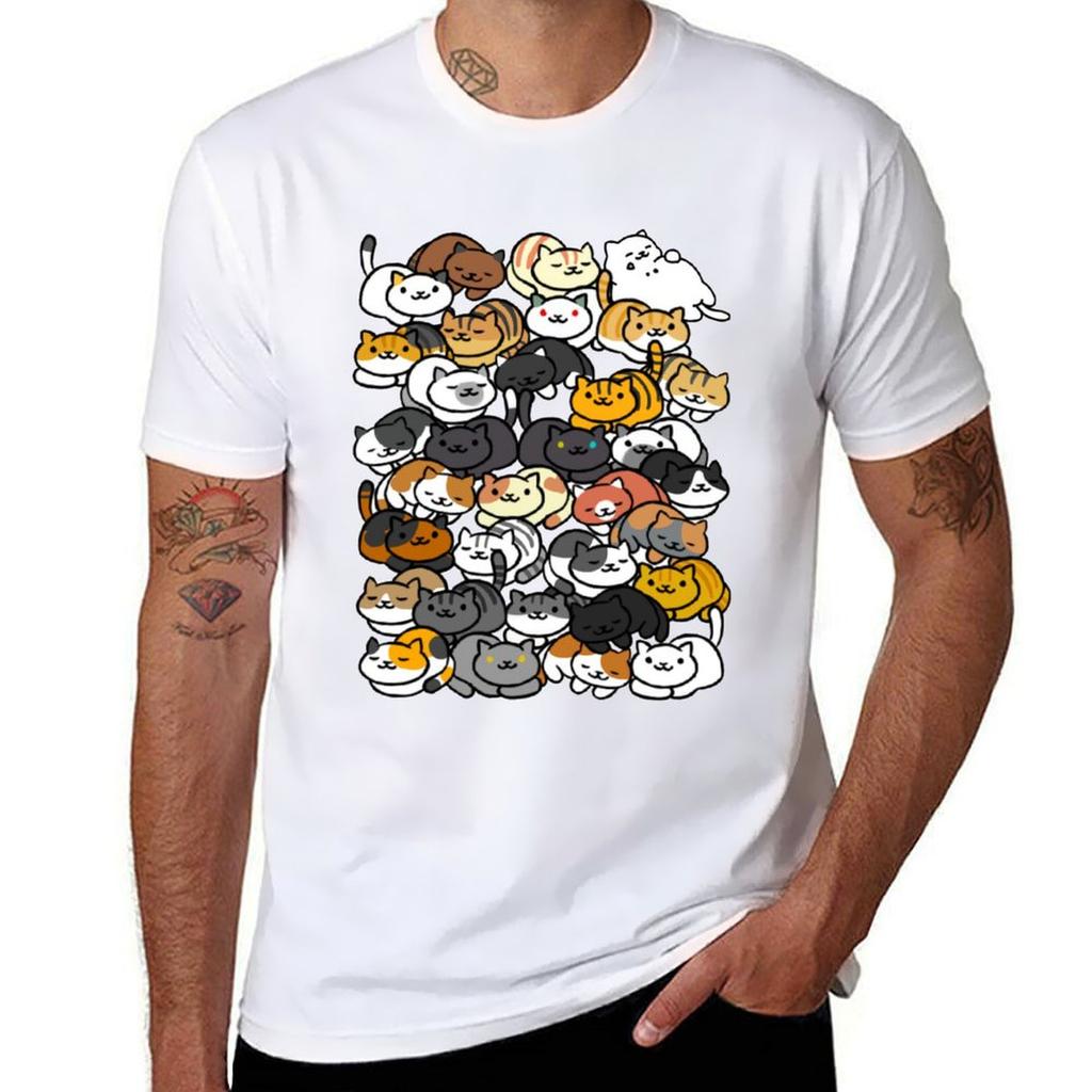 Neko Atsume Sleepy Kitties Tshirt Work Utility Casual Tee Shirt