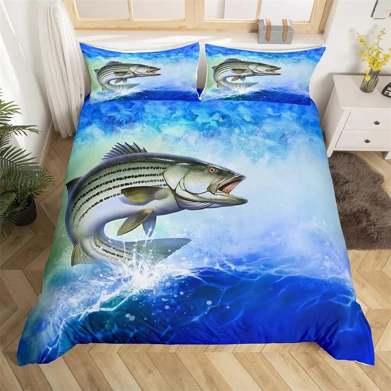 Пододеяльник с изображением рыбы-меч «Марлин» Kawaii Marine Life, комплект постельного белья из микрофибры, тема океана, большая рыба-щука, пододеяльник для односпальной кровати, двуспальная кровать