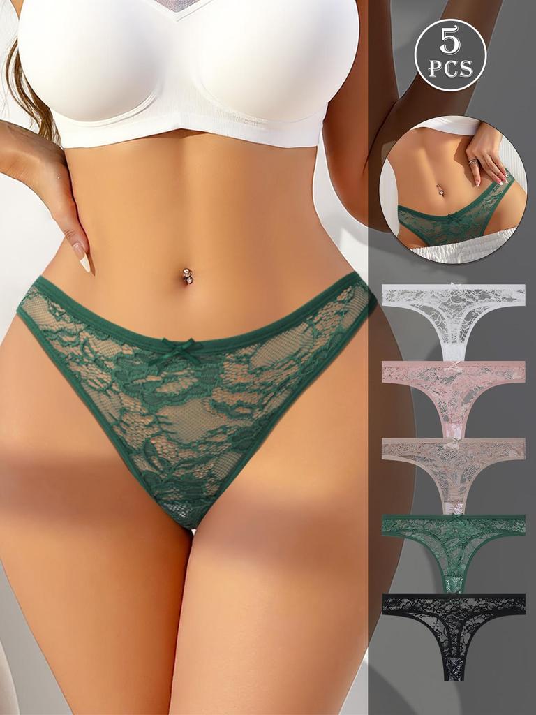 5Pcs/Set Women Thongs Sexy Lace Panties Low Waist Underwear Girls Briefs G-String Breathable Ladies Panty Floral Female Lingerie