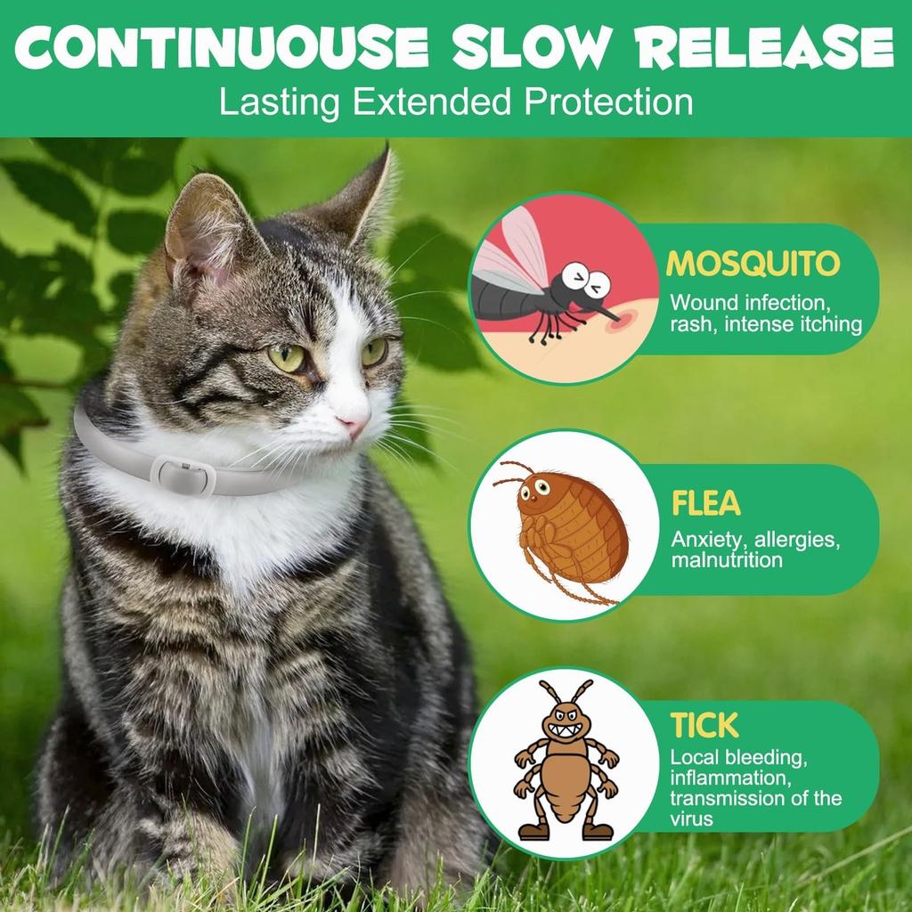 Tick Collar Flea Collar For Cats Effectively Protects Against Skin Allergies Soft And Comfortable Adjustable And Waterproof Suitable For All Cats