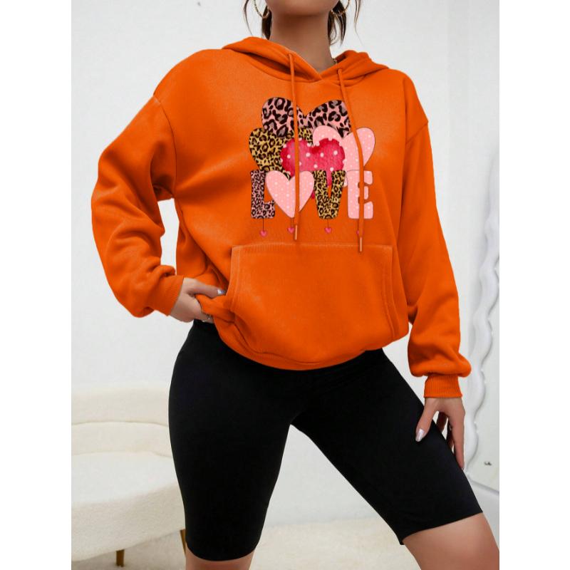 Леопардовый принт Любовь Креативное сочетание Дизайн Женская уличная одежда Индивидуальность Флисовая толстовка с капюшоном Креативность Модная одежда Новый пуловер