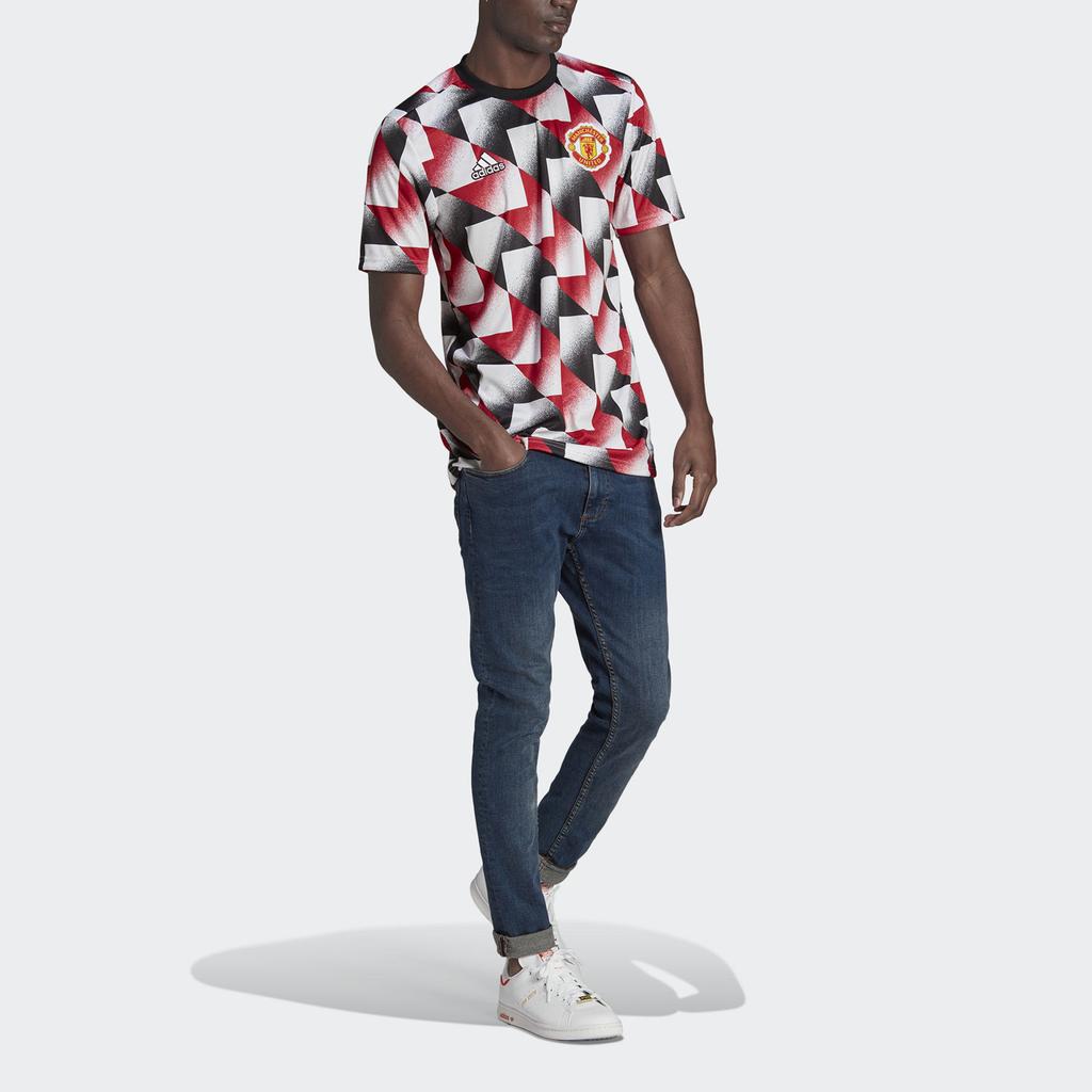 Adidas Manchester United Pre-Match Warm-Up Short Sleeve Football Shirt Men Tops White Red Black H56682