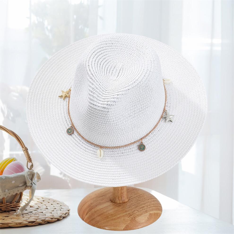 (One Size, White) Straw Sun Hat for Women and Men Fashionable Wide Brim Sun Protection Panama Caps
