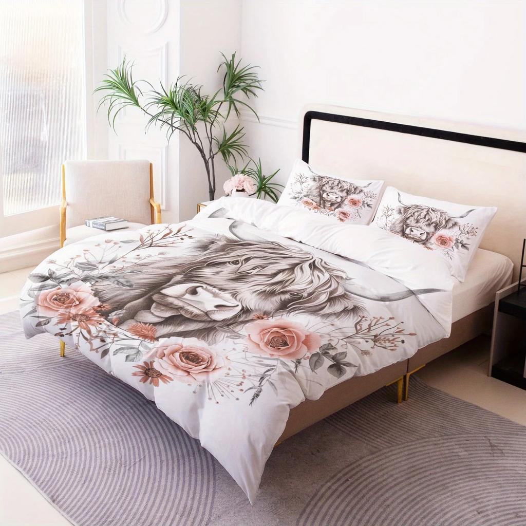 Комплект пододеяльника Хайлендский скот 3D-принт Постельное белье Твин Квин Двуспальный размер Комплект пододеяльника Наволочка Без простыни Декор для фестиваля