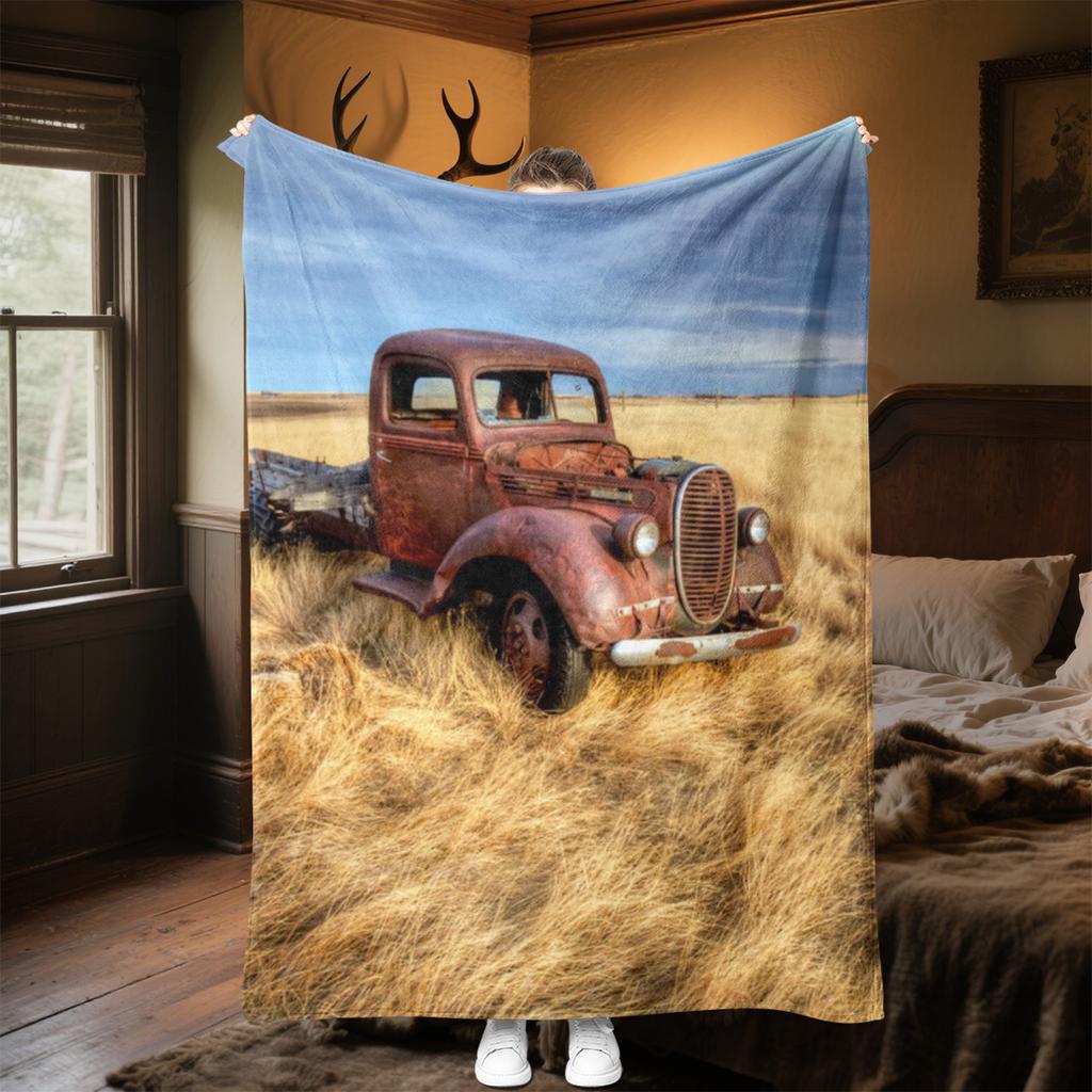1PC Tractor Farmhouse Scene Blanket Soft Comfortable All Seasons Suitable Sofa Office Travel Festive Gift