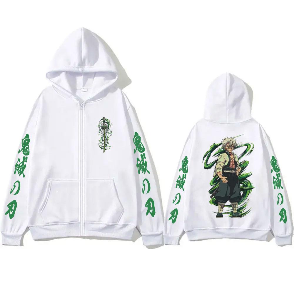 Anime Demon Slayer Wind Hashira Shinazugawa Sanemi Merch Zipper Hoodie Men Women Clothing Cartoon Casual Oversized Zip Up Jacket