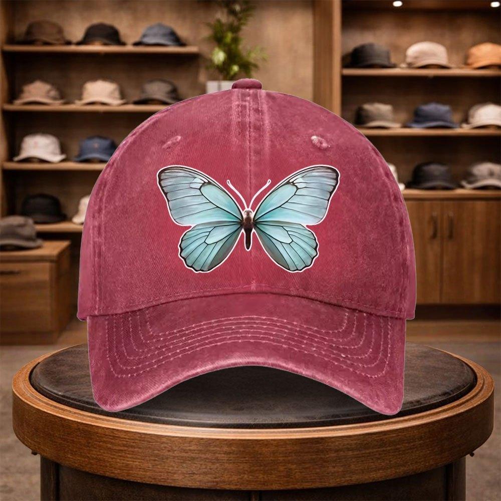 A Large Blue Butterfly Print Baseball Cap a Casual Duckbill Hat Stylish And Adjustable for Outdoor Use Suitable for Travel An