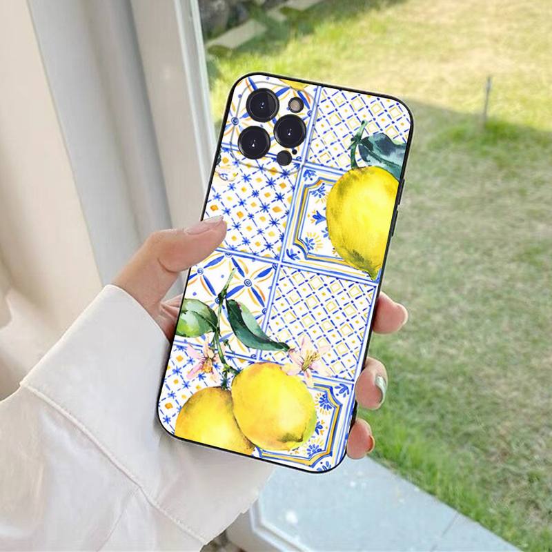 Mediterranean Lemon Phone Case For iPhone 6 7 8 Plus 11 12 13 14 Pro SE 2020 MAX Mini X XS XR Back Funda Cover
