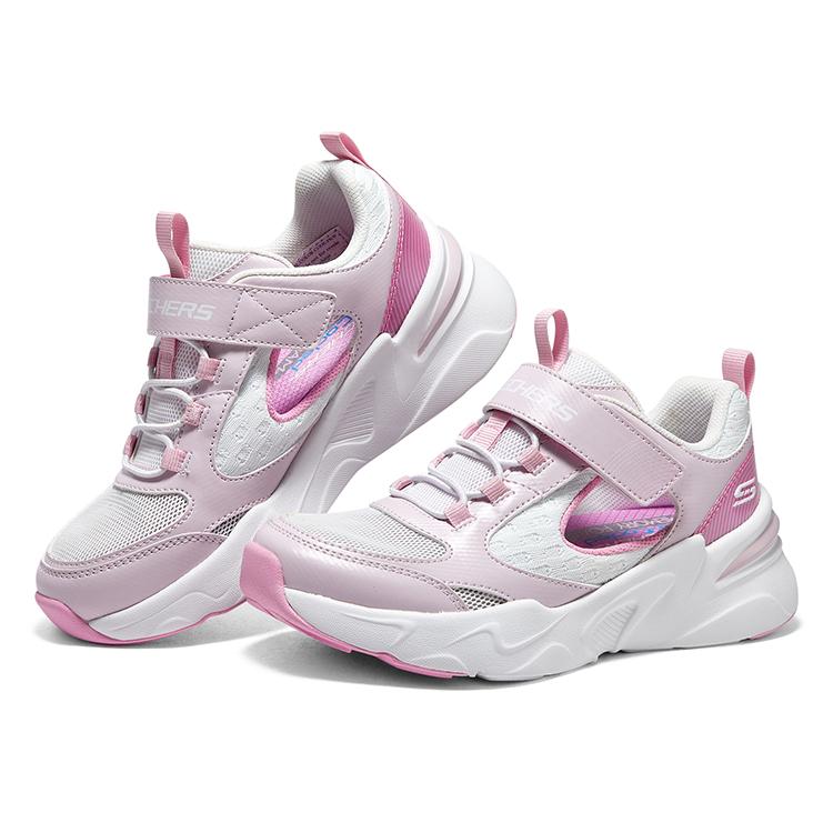 Skechers Модные Сандалии на Липучке Повседневные Для Улицы Бега Нескользящие Прочные Спортивные Сандалии Детские Сандалии Белый Розовый 319025L-PKW
