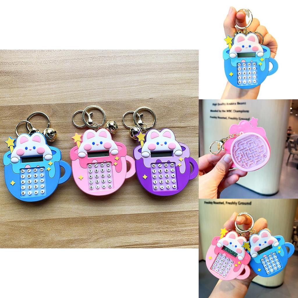 Charming Star Bunny Calculator Keychain Purple Soft Rubber Accessory For Kids And Teens