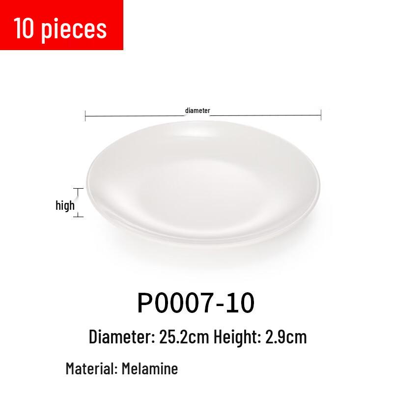 Commercial White Melamine Round Dinner Plates, 10 Inch (Pack of 10)
