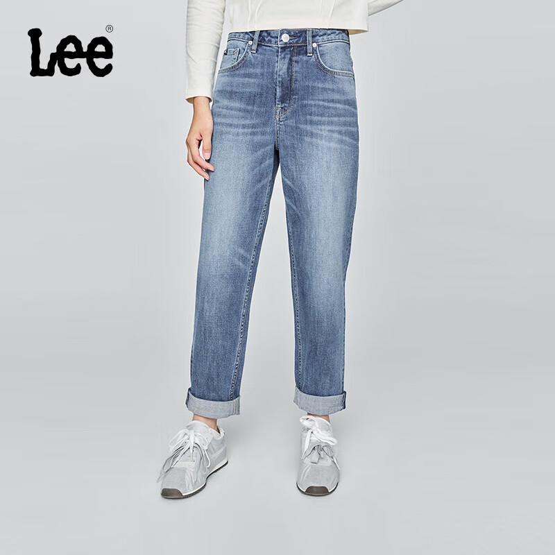 Lee Женские джинсы 411 с высокой талией, прямые, средне-синие