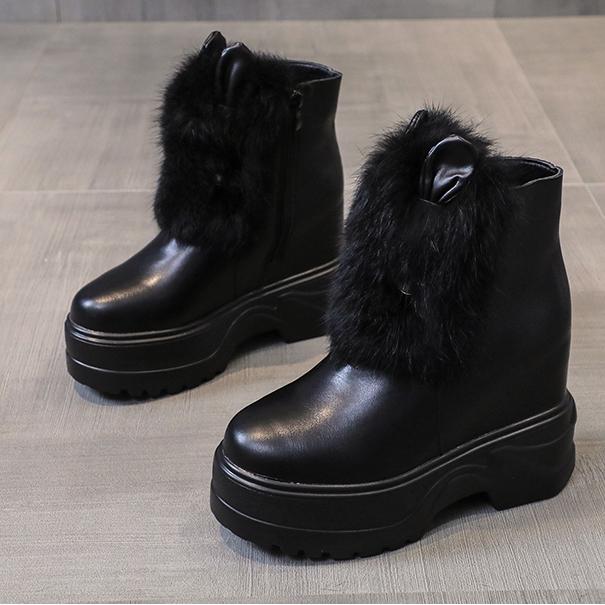 Новые массивные ботинки, женские непромокаемые ботинки на кроличьем меху, теплые кроссовки на высокой платформе, зимние кожаные зимние ботинки, ботильоны на толстой подошве