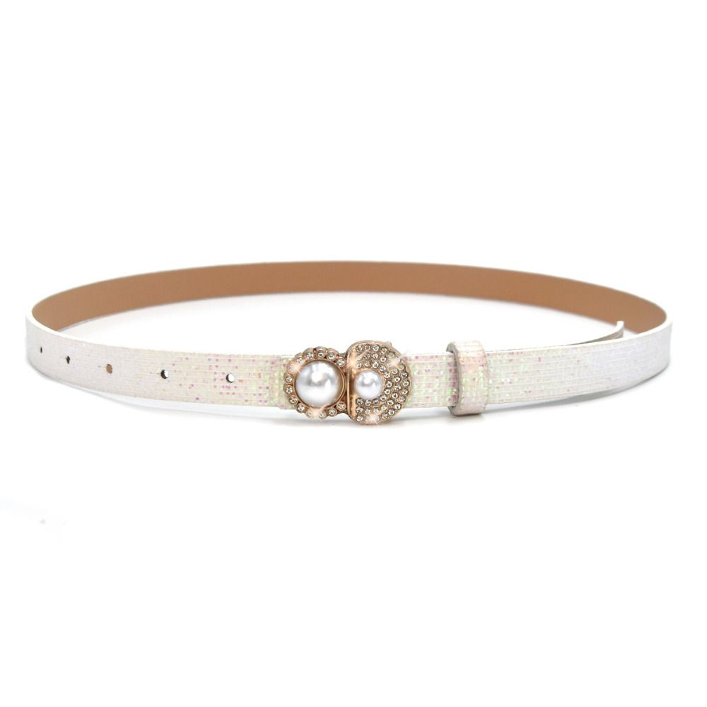 Bling Bling PU Leather Belt Glitter Pearl Buckle Belt Women Fashion Waist Strap