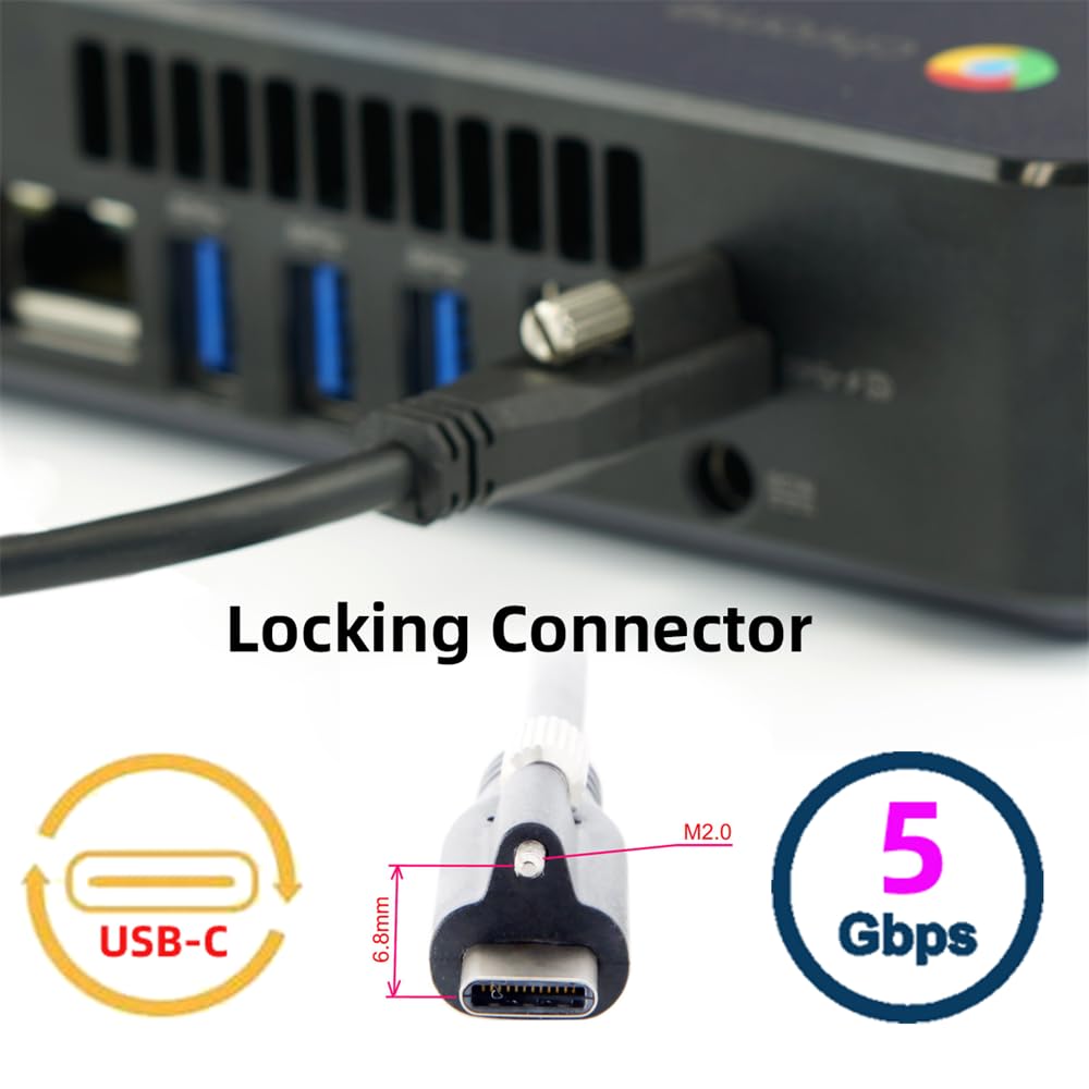Xiwai Кабель USB - USB с одинарным креплением на панель 10 Гбит/с 65 Вт PD Питание для ноутбуков и Кабель USB 3.1 Type-C USB-C с винтовым замком, Разъем 3.0 3.25A, Данные,