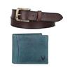 Синий кожаный мужской кошелек и ремень в комплекте