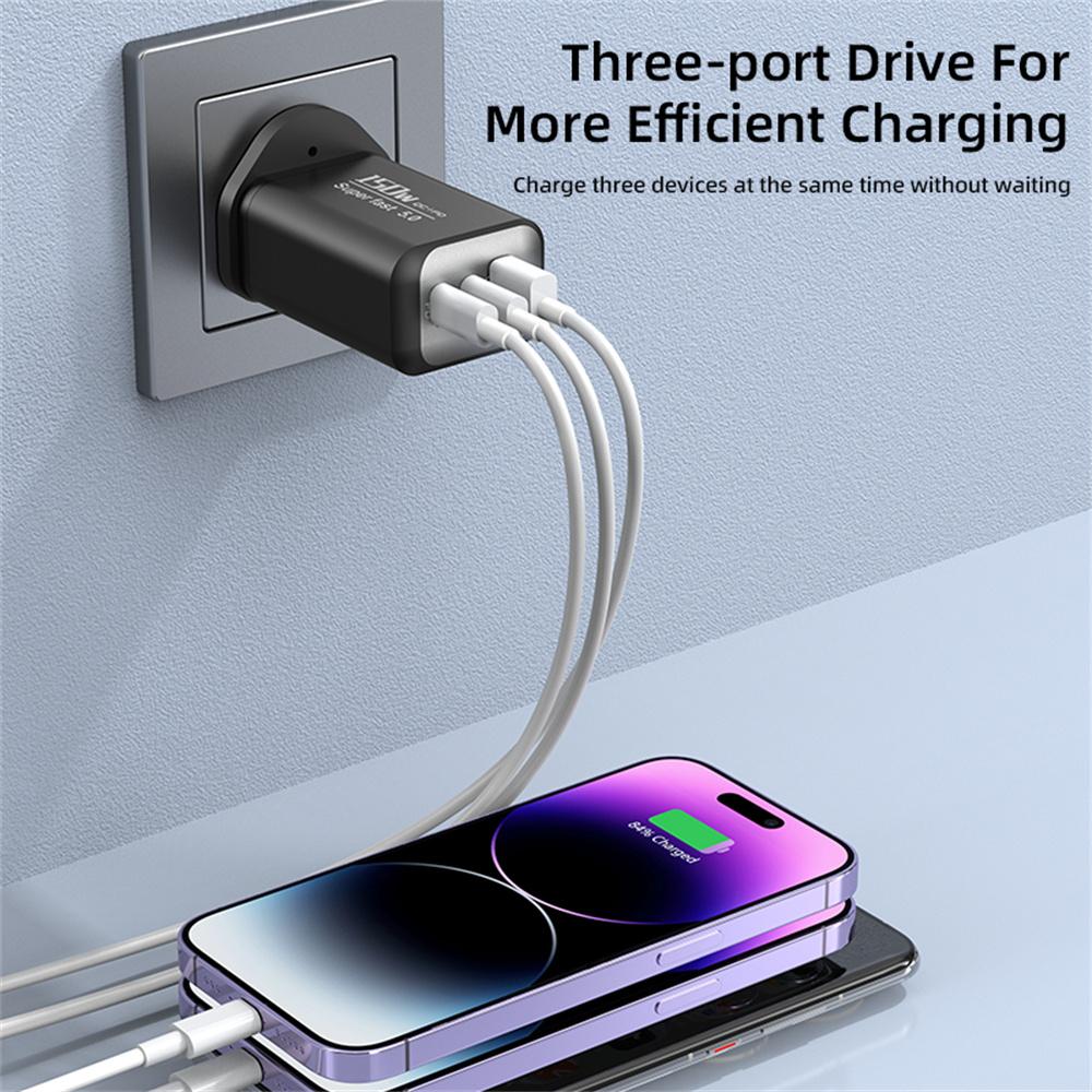 150W USB Type C Charger USB QC3.0 Fast Charging Mobile Phone Charger Travel Adapter For iPhone 17 Samsung Xiaomi EU/UK/US Plug