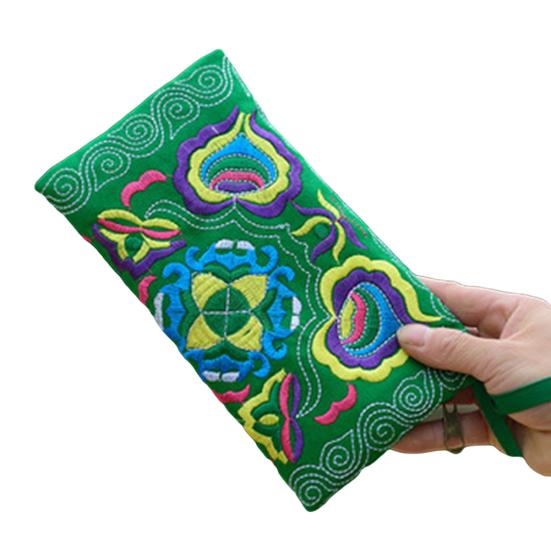 Women Ethnic Handmade Embroidered Wristlet Clutch Bag Zipper Purse Long Wallet
